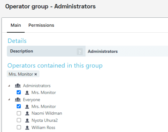 Screenshot der Operator-Gruppe Administratoren