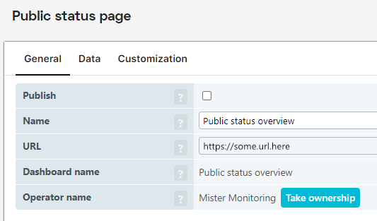 Screenshot Einrichtung öffentlicher Statusseiten