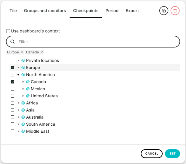 Screenshot Checkpoint-Auswahl bei Kachel