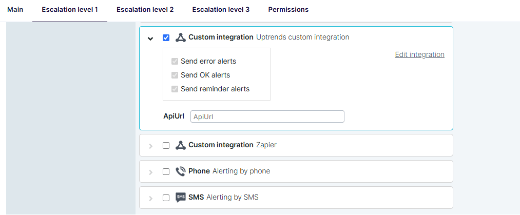 API-URL in der Eskalationsstufe der Meldedefinition