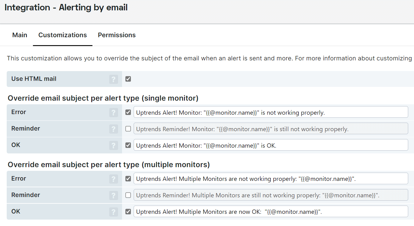 Anpassen des Betreffs von Alarmierungs-E-Mails