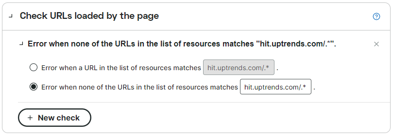 Die von der Seite Fehlerbedingungen geladenen Check-URLs