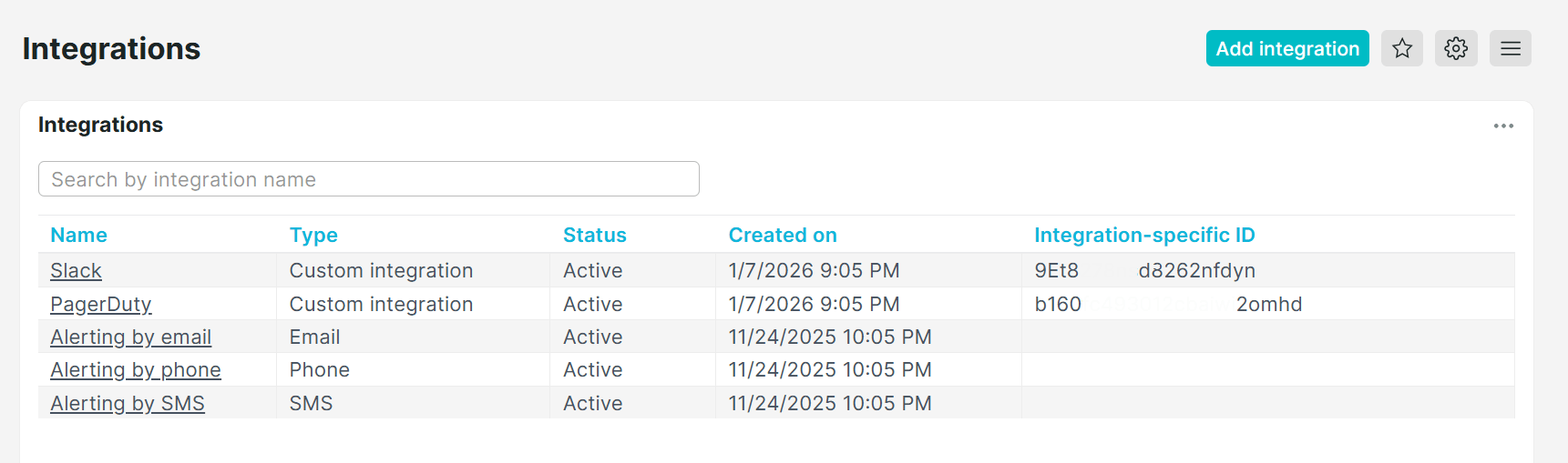 Auf Integrations-IDs auf der Integrationseite zugreifen
