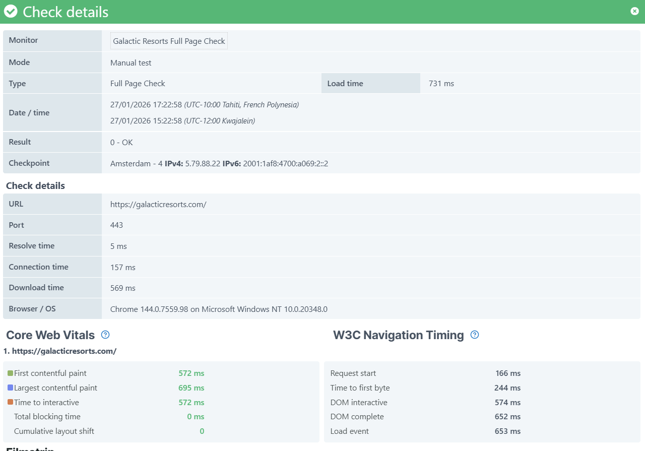 Prüfobjektergebnis Netzwerkzeit bei Browser-Prüfobjekten