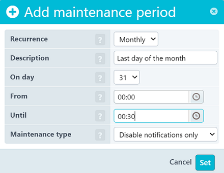 Setting up a maintenance period for the last day of the month