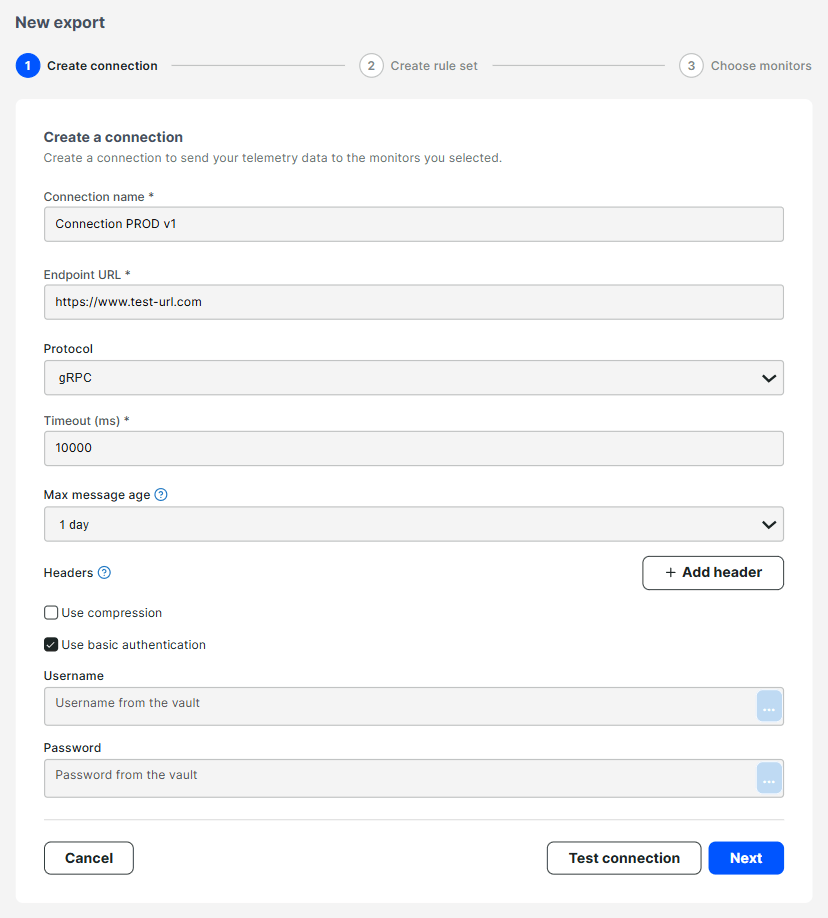 Erstelle eine Verbindung zum Uptrends OpenTelemetry Export