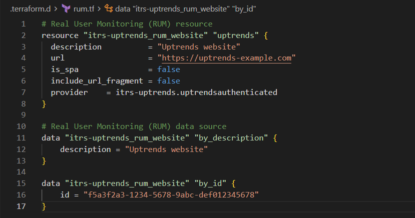 Terraform Konfigurationsblöcke für Real User Monitoring (RUM)