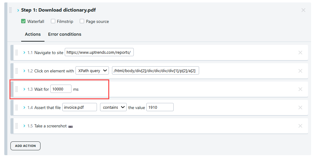 Transaktionsprüfobjekt mit Inhaltsprüfung Warte eine feste Zeit