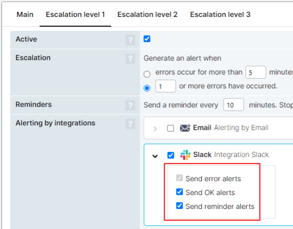 Screenshot Integration bei Eskalationsstufen