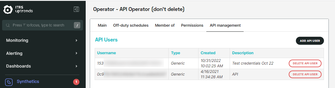 Screenshot API-Management-Registerkarte vom Operator