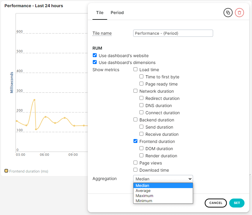 Screenshot Kacheleinstellung Aggregation