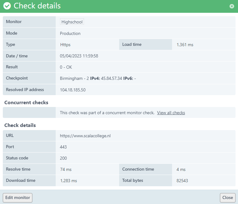 Screenshot Parallel-Monitoring einzelne Checkpoint-Details