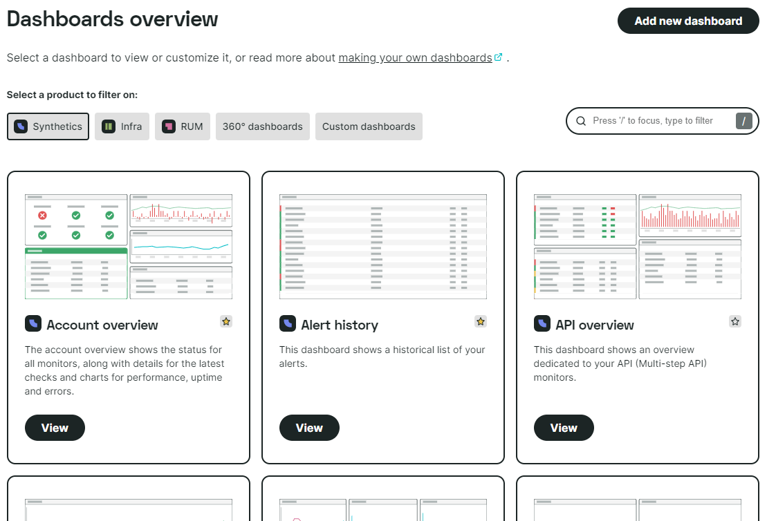 Screenshot Dashboard Übersicht