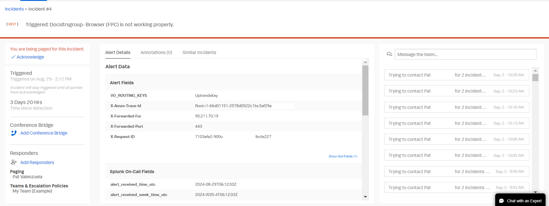 Splunk On-Call Dashboard mit Uptrends Integrationen