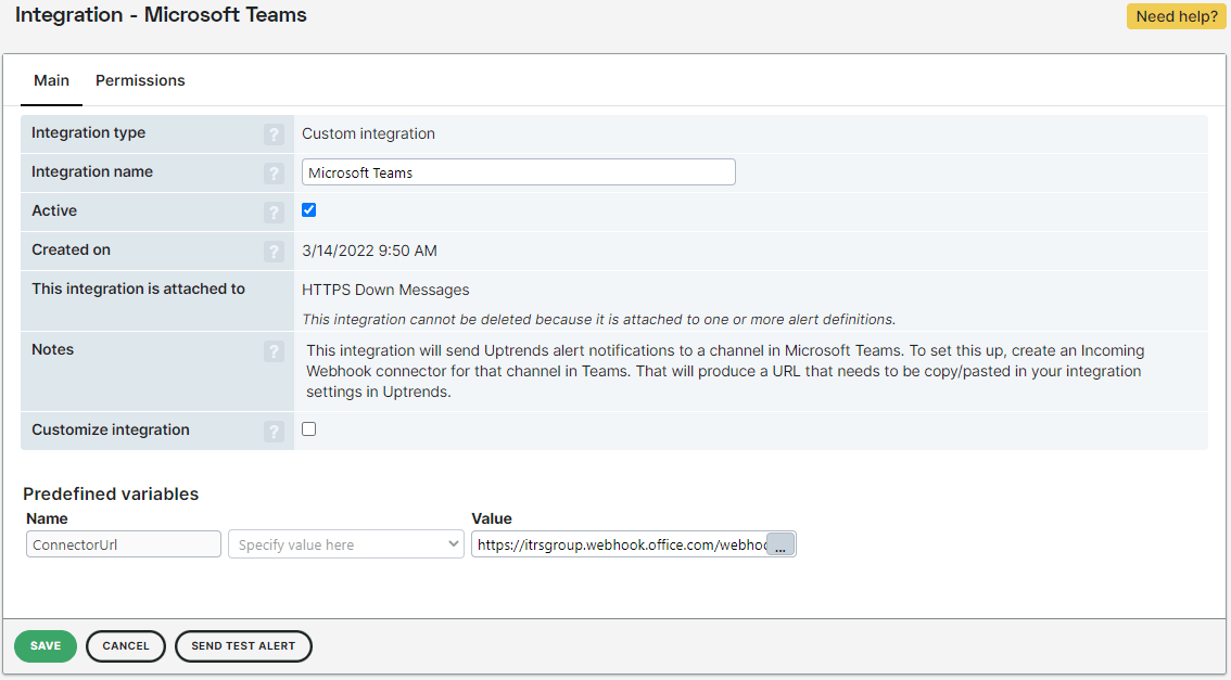 Screenshot Integrationstest für Microsoft Teams