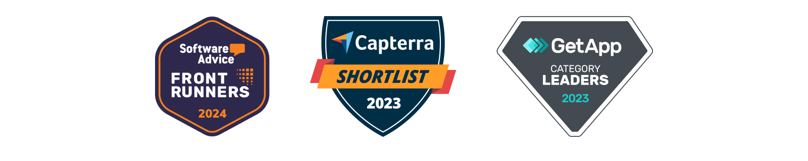 Abzeichen von Front Runners, Capterra und GetApp