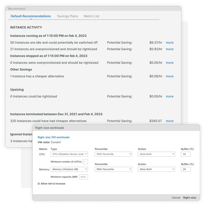 Empfehlungen zur Optimierung von Cloud-Ausgaben.