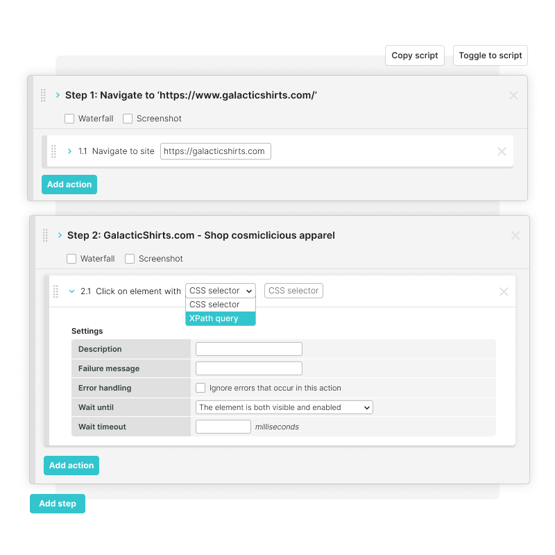 Oberfläche Step-Editor